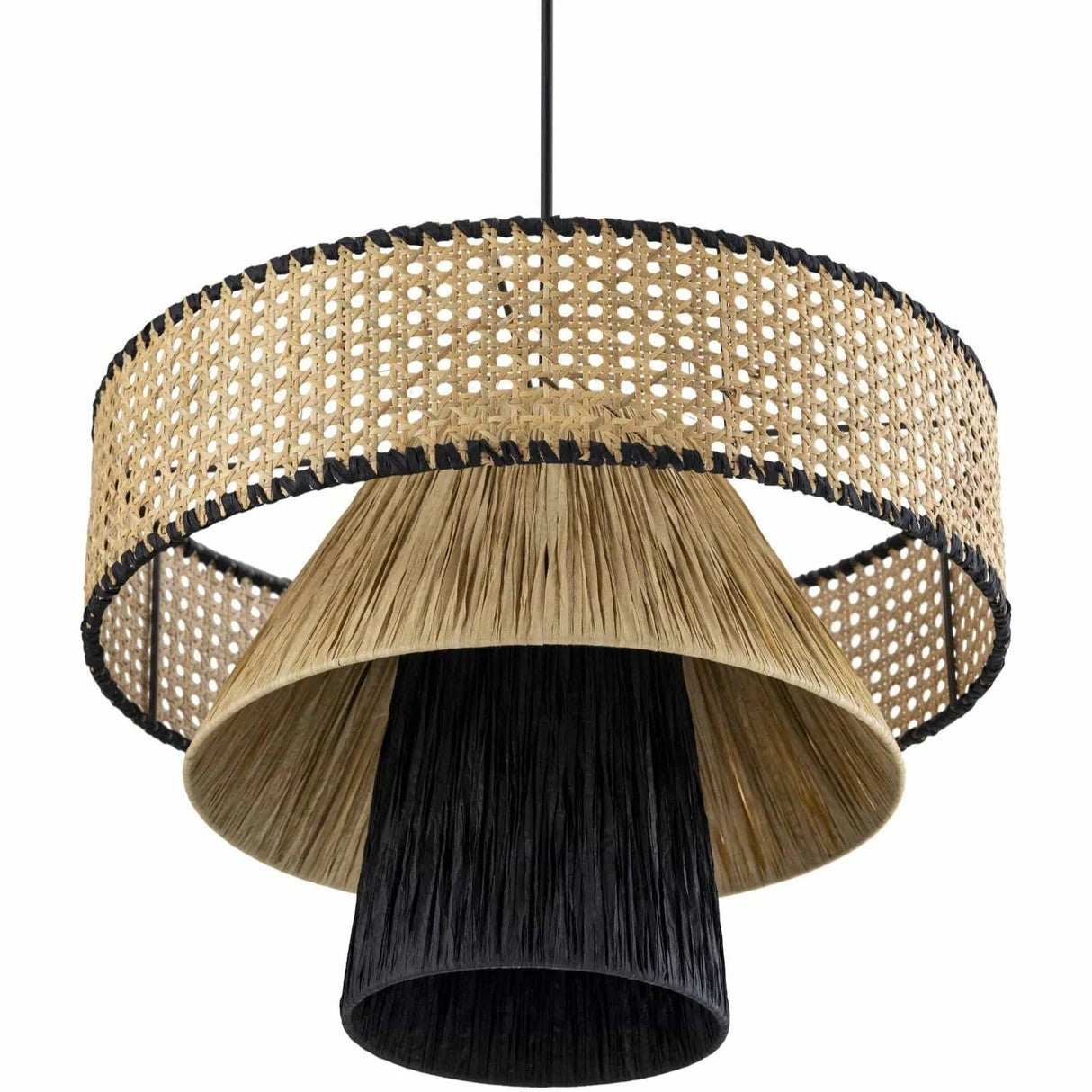 Scandi-boho multi-layer rattan chandelier for living room