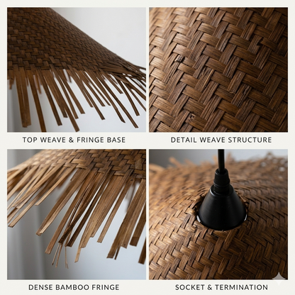 Modern Scandi-natural bamboo fringe pendant light, blending Nordic minimalism with warm organic fibers.