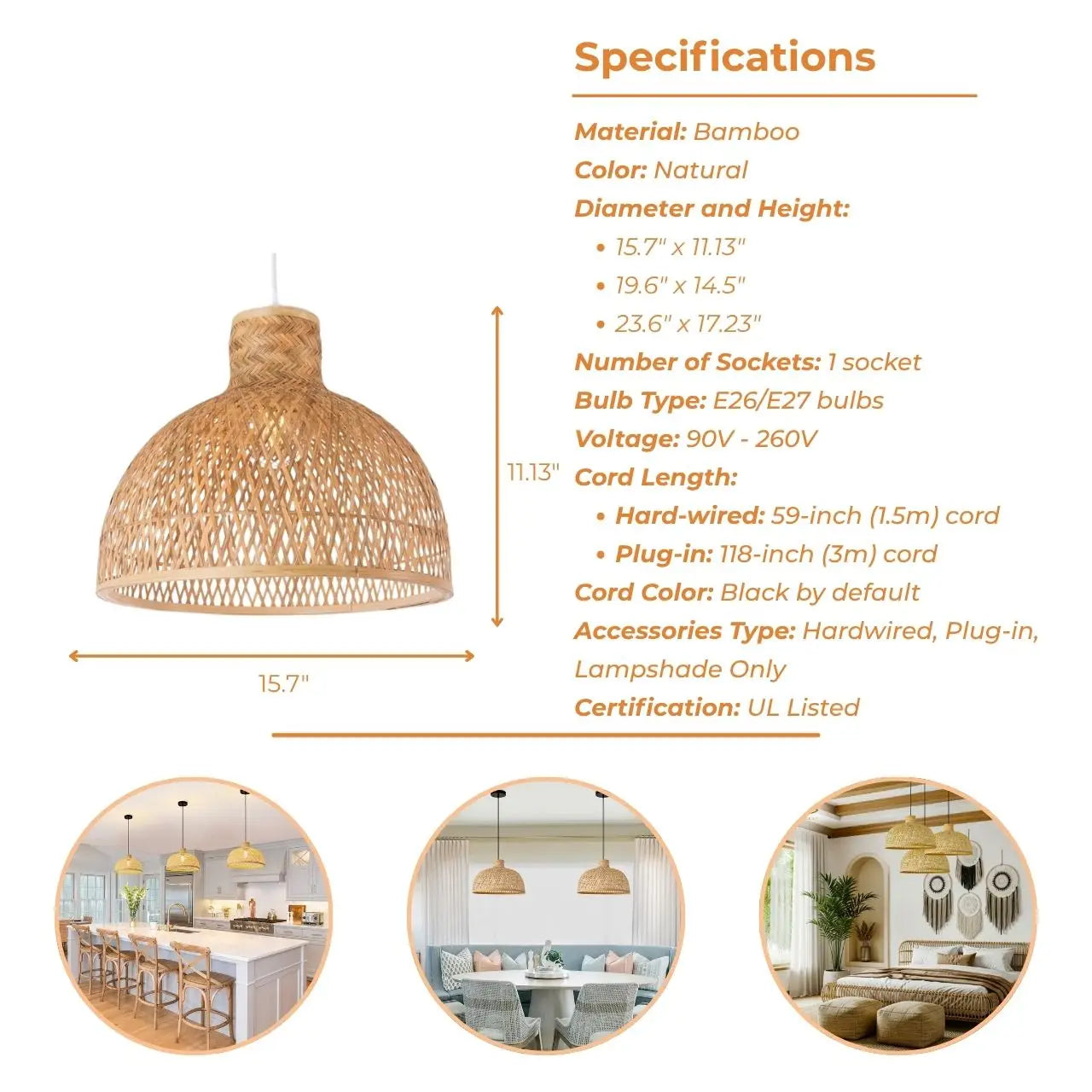 Scandinavian minimalist bamboo pendant light perfect for modern, simple home interiors.