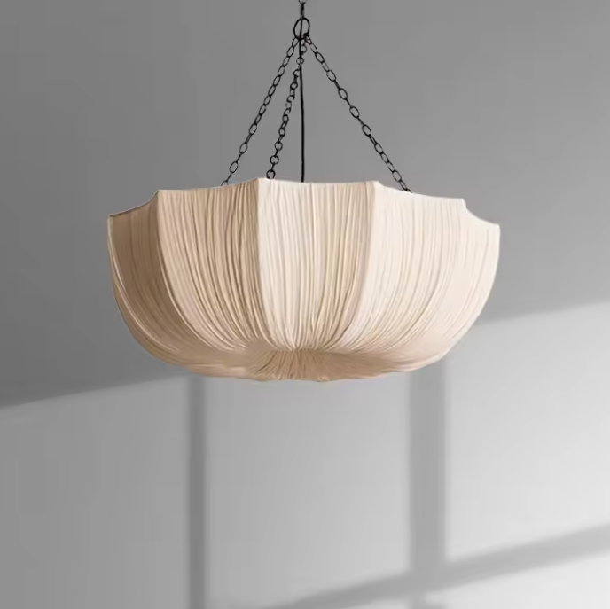 Sculptural lighting with Organic modern aesthetic, made from Textile, ideal Restaurant lamp for ambient and task lighting.