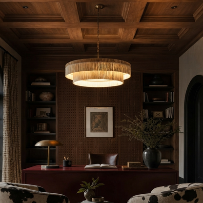 Sculptural lighting in quiet luxury style, crafted from premium Raffia, ideal for a cozy home, offering refined mood lighting.