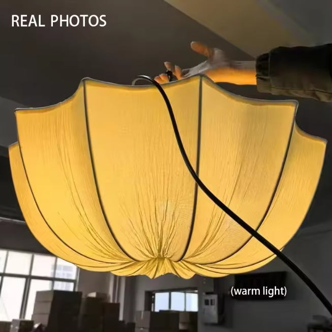 Sculptural lighting in Scandinavian style, using Organic Fabric, creating beautiful sculptural lighting for your Home Decor.