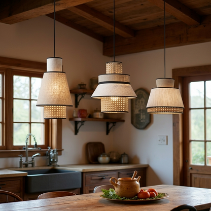 Set 3 Wabi-sabi style woven tiered hanging light, embodying the beauty of imperfection for a serene home.