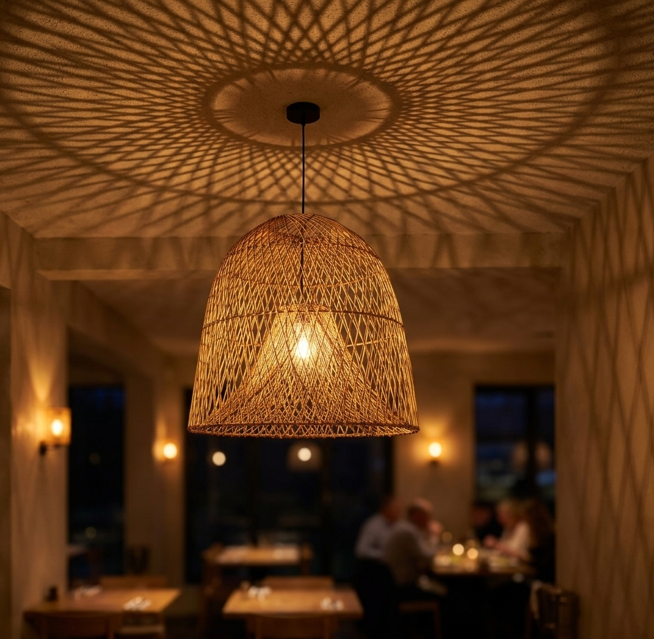 Signature handcrafted rattan masterpiece lamp for upscale interior design