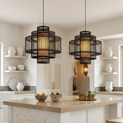 Statement bamboo pendant light for kitchen island counters with architectural elegance
