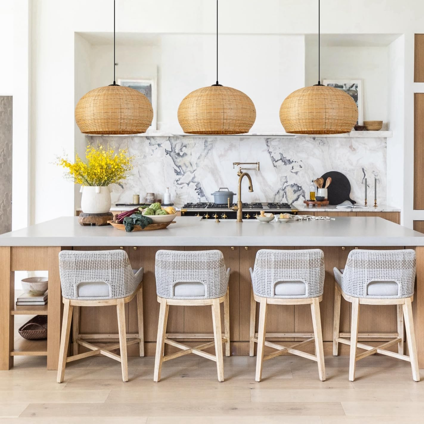 Statement rattan pendant light perfect for modern kitchen and dining table settings