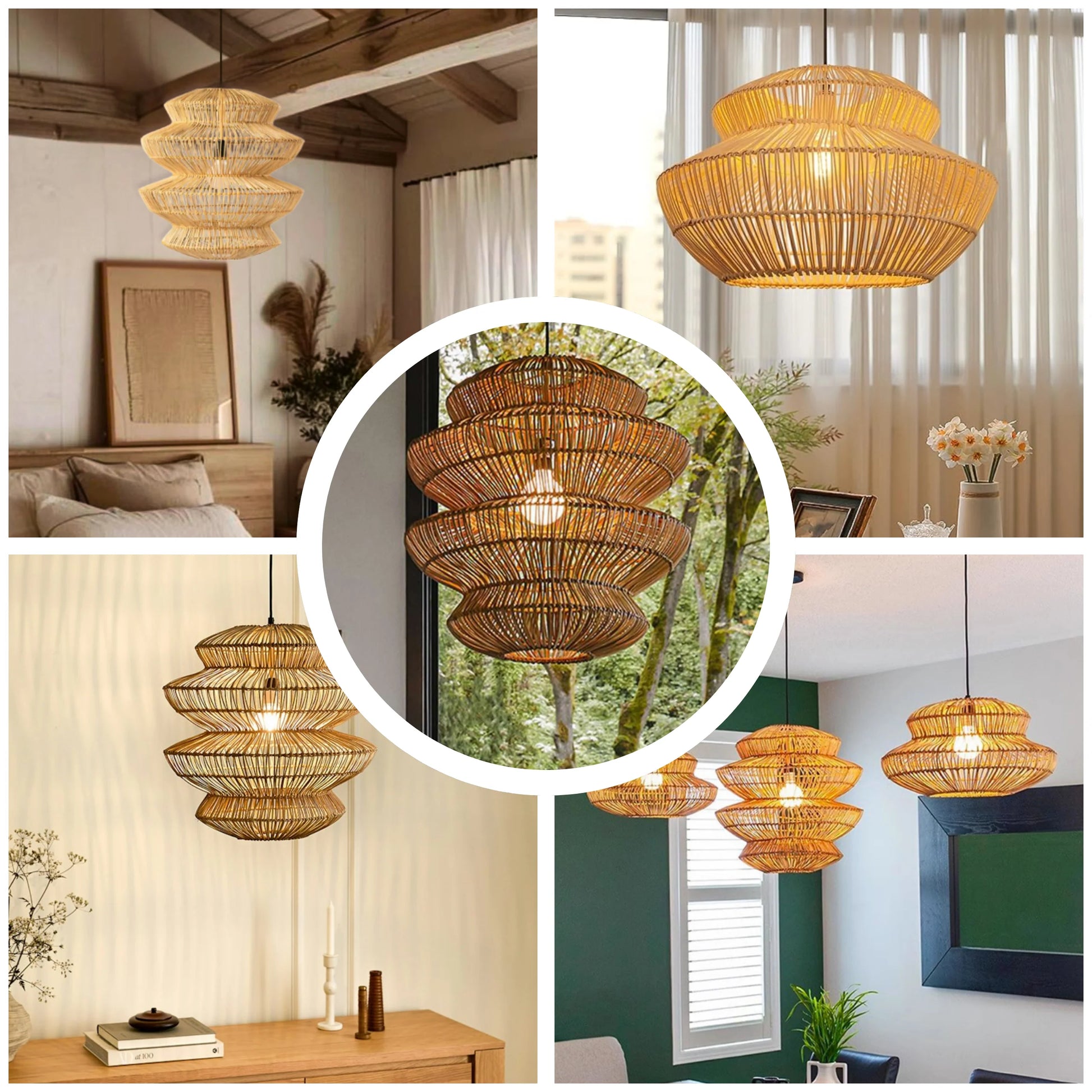 Statement tiered rattan ceiling pendant light adding texture to interior design