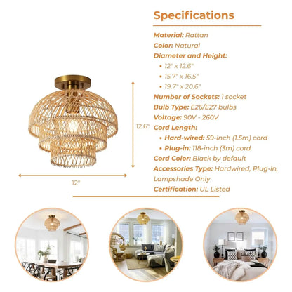 Sustainable multi-layered natural fiber ceiling light designed for eco-conscious home interior decor.