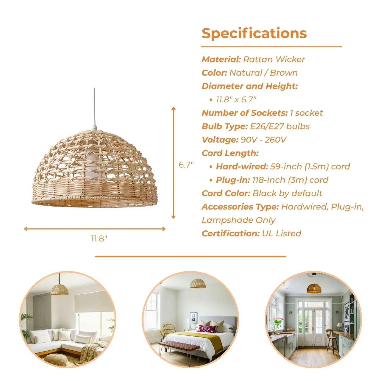 Sustainable natural fiber dome pendant light designed for eco-conscious and modern interior decor.