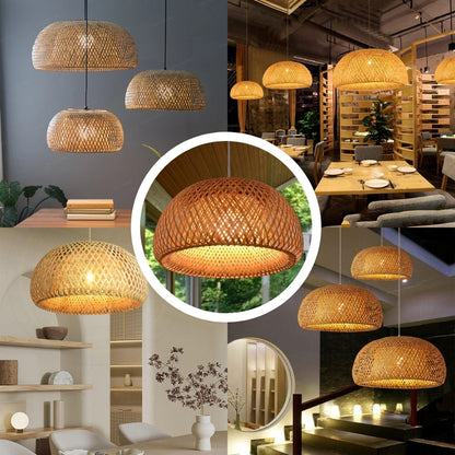 Sustainable woven bamboo pendant lamp for cozy home lighting
