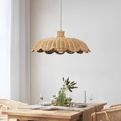 Textured rattan kitchen island pendant light providing natural beauty to cooking spaces