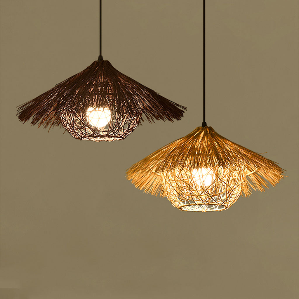 Tropical straw pendant light for coastal beach house decor