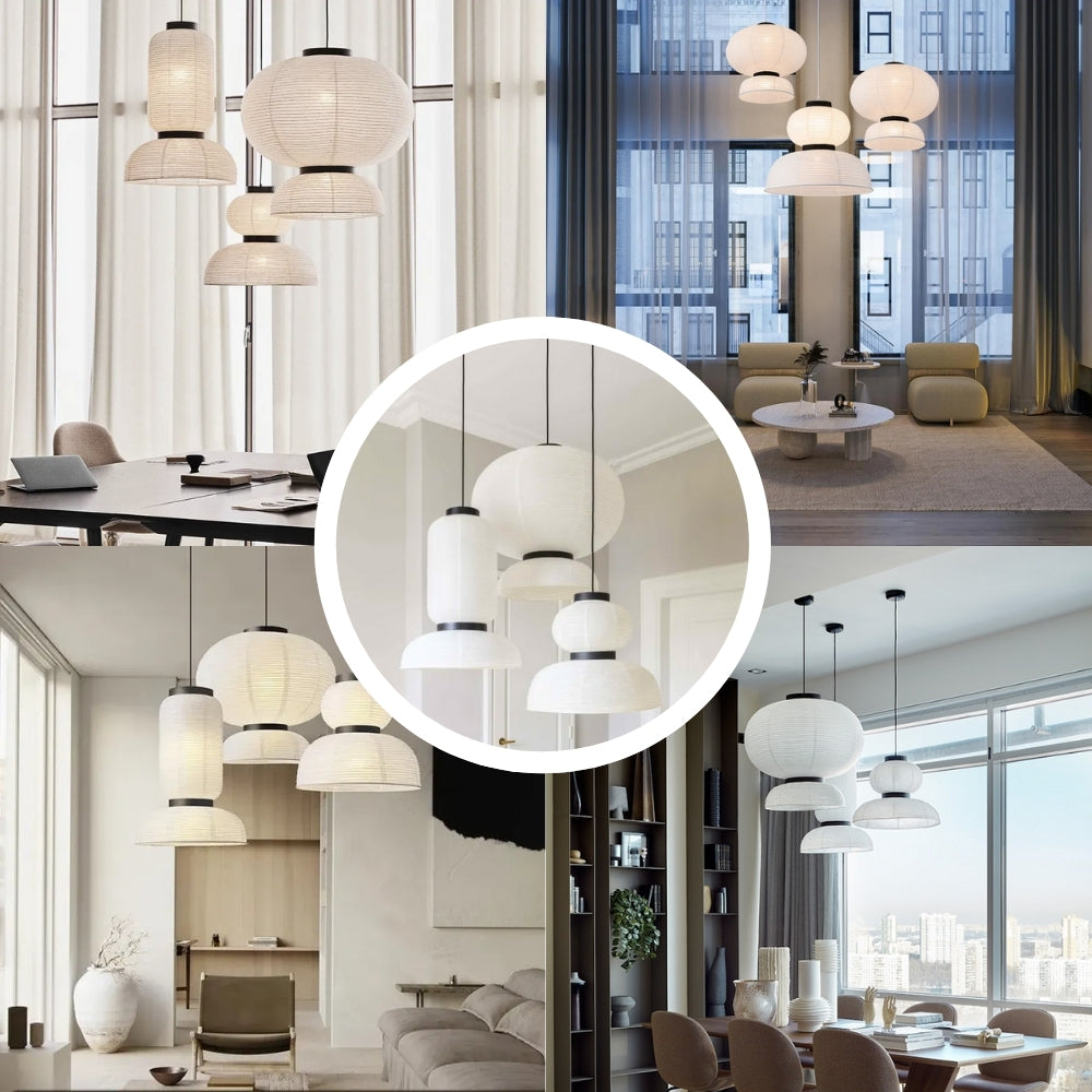 Minimalist rice paper pendant lamp collection in classic Wabi-Sabi style