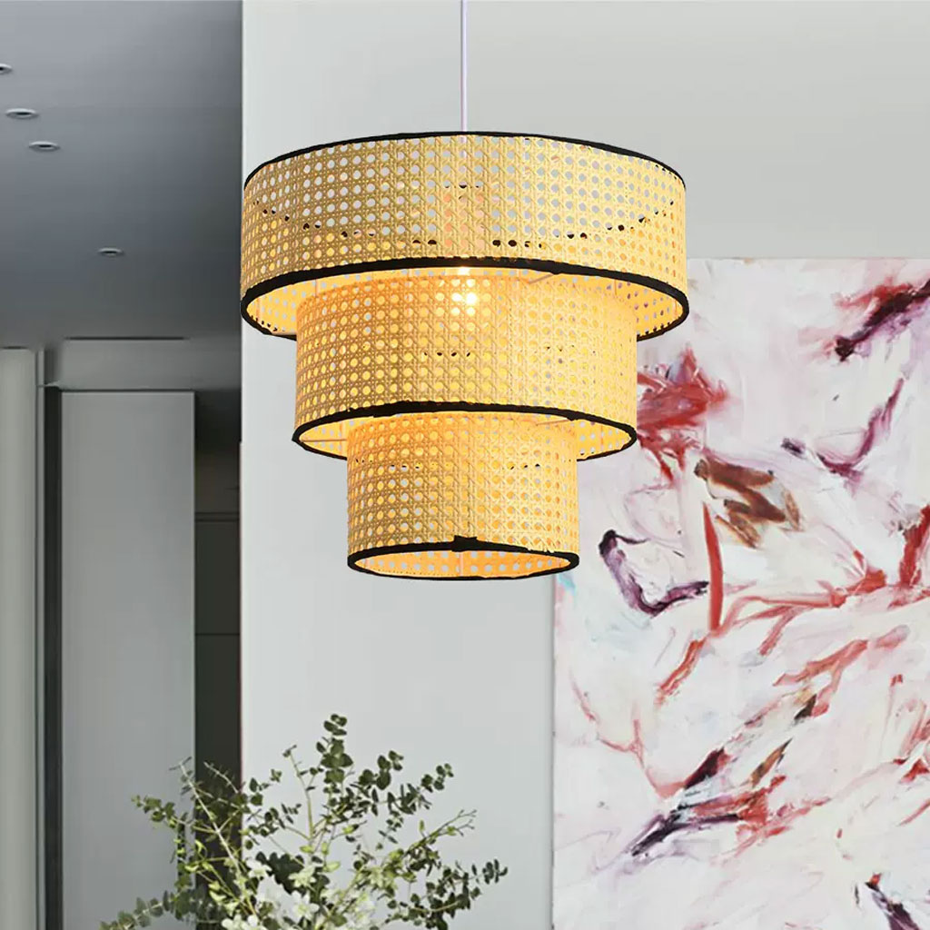 Sustainable woven rattan chandelier for a serene Wabi-Sabi home.