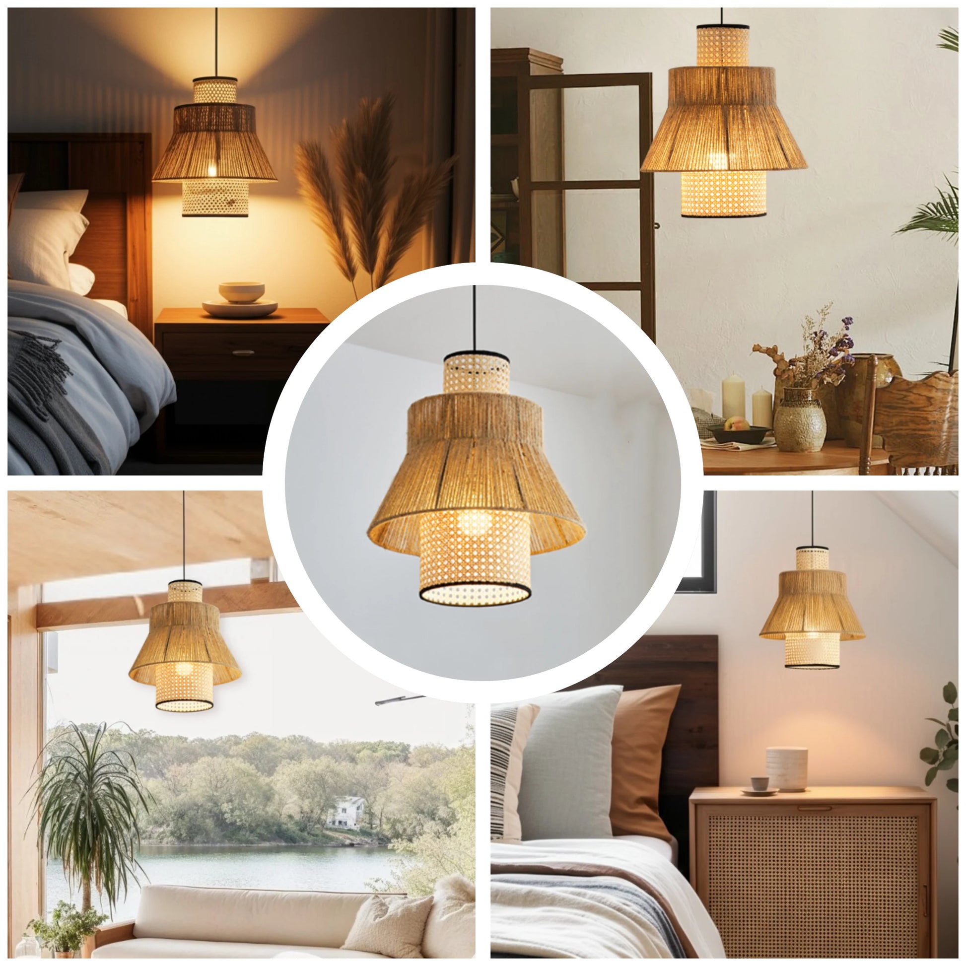 Wabi-sabi natural fiber dome pendant light creating warm home atmosphere