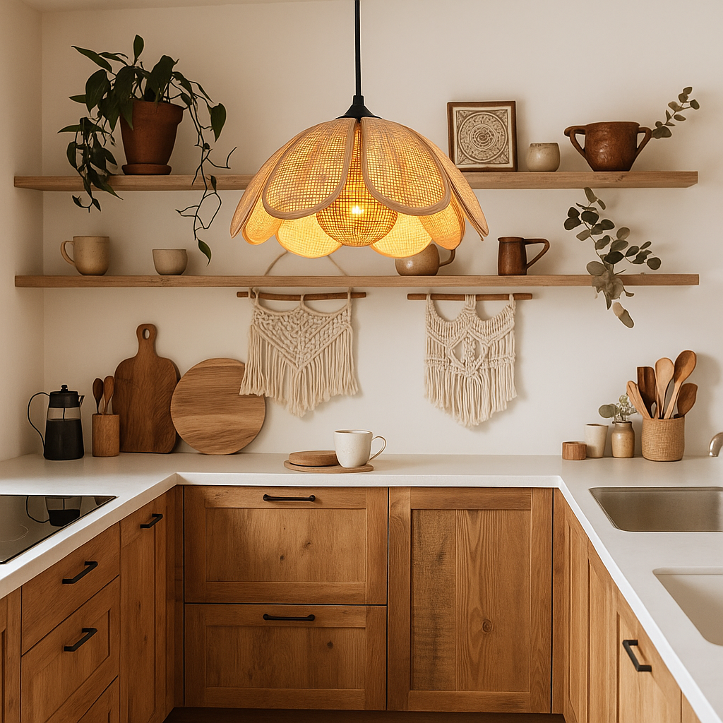 Wabi-sabi natural rattan petal light perfect for serene spaces
