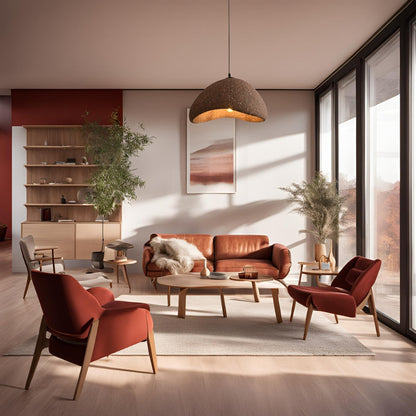 Organic pebble-shaped pendant light as a living room centerpiece