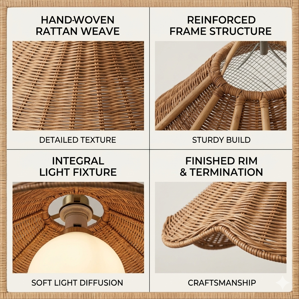 Wabi-sabi style woven cone hanging light, embodying the beauty of imperfection for a serene home.