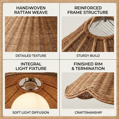 Wabi-sabi style woven cone hanging light, embodying the beauty of imperfection for a serene home.