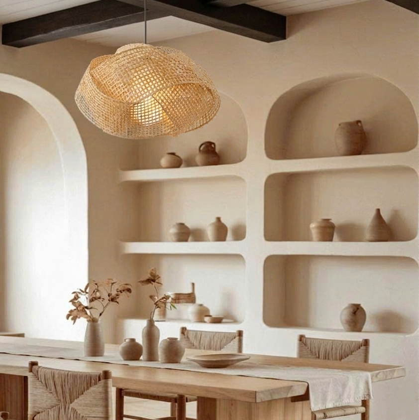 Creative art studio pendant lighting, sculptural bamboo for inspiring spaces, sculptural silhouette.