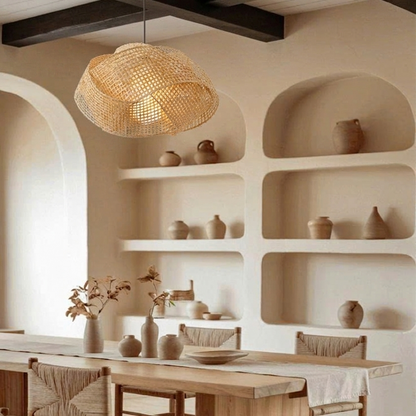 Creative art studio pendant lighting, sculptural bamboo for inspiring spaces, sculptural silhouette.