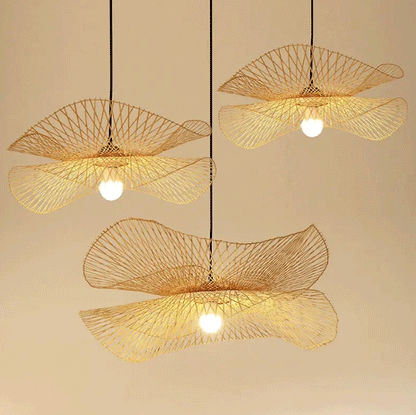 Artisanal wabi-sabi woven bamboo bloom light