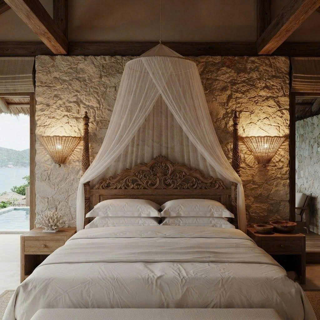 Wall lamp in modern rattan style, perfect for bedroom nightstand lighting, offering warm mood light.