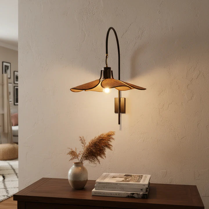 Functional wood and fabric curved lamp for cozy reading nook task lighting