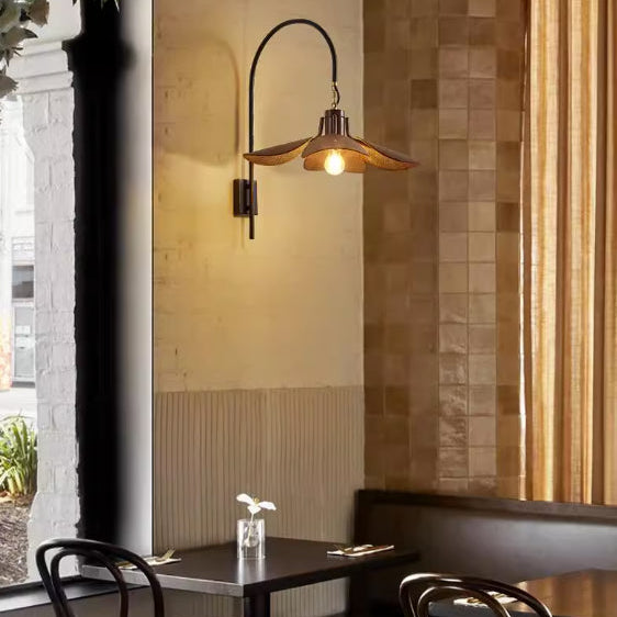 Soft ambient wood and fabric flower wall sconce light for luxury restaurant dining