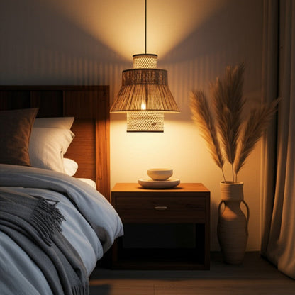Zen inspired jute and rattan bedroom light for a serene rest area