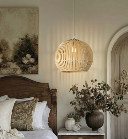 Zen inspired natural bamboo lantern perfect for cozy dining room or bedroom lighting