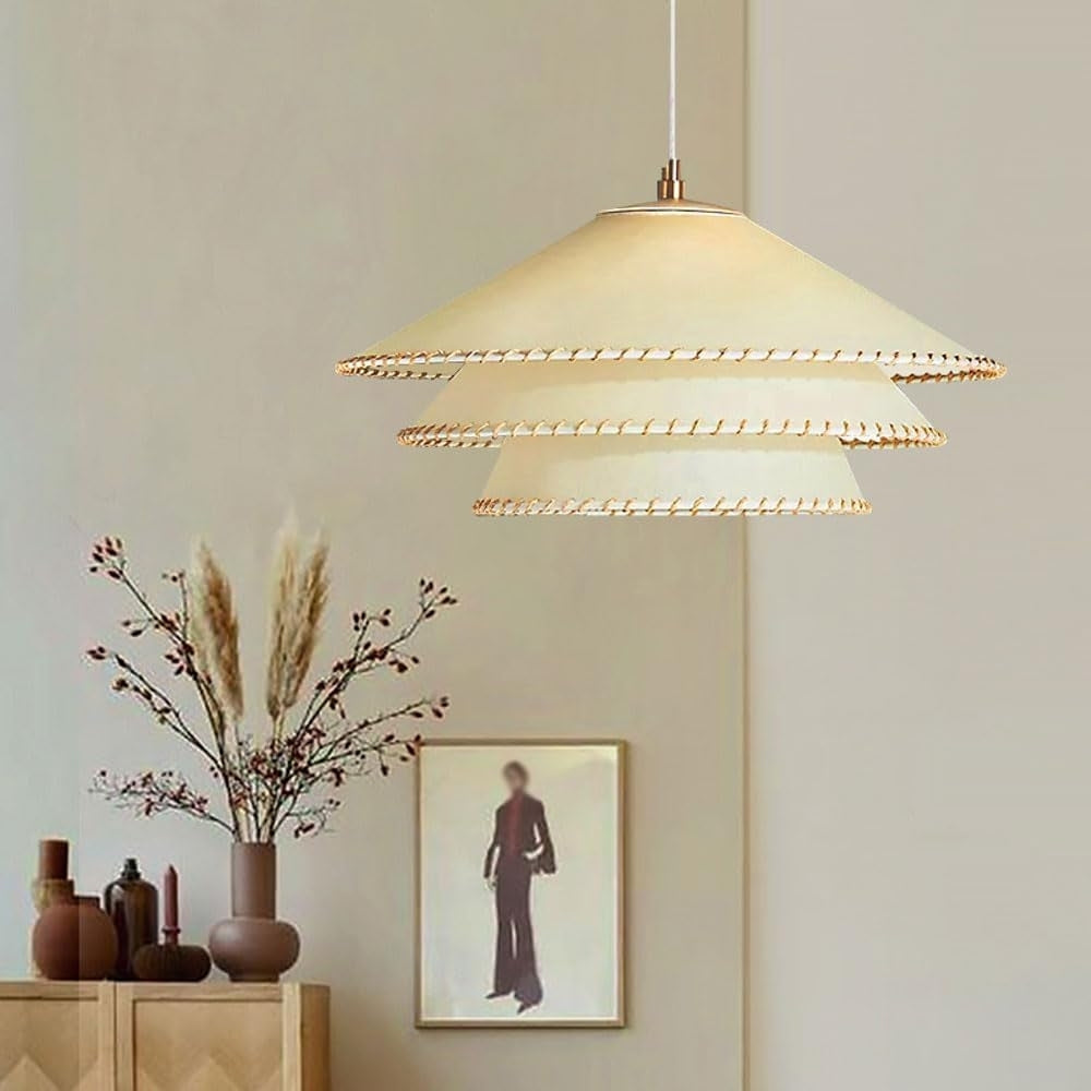 Zen-inspired tiered shade hanging lamp perfect for Wabi-Sabi home interiors