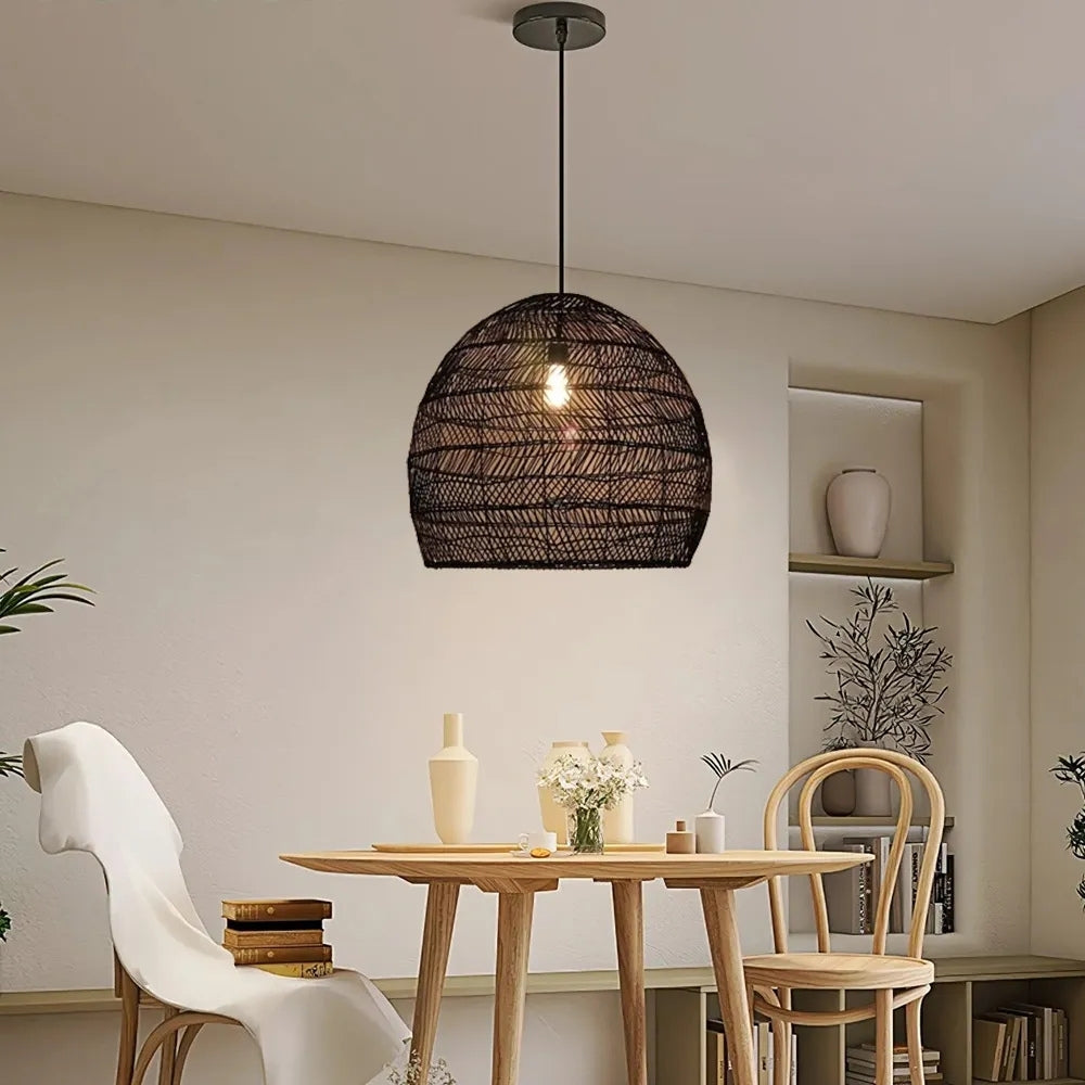 Zen-inspired organic wicker hanging lamp for natural home interior styling