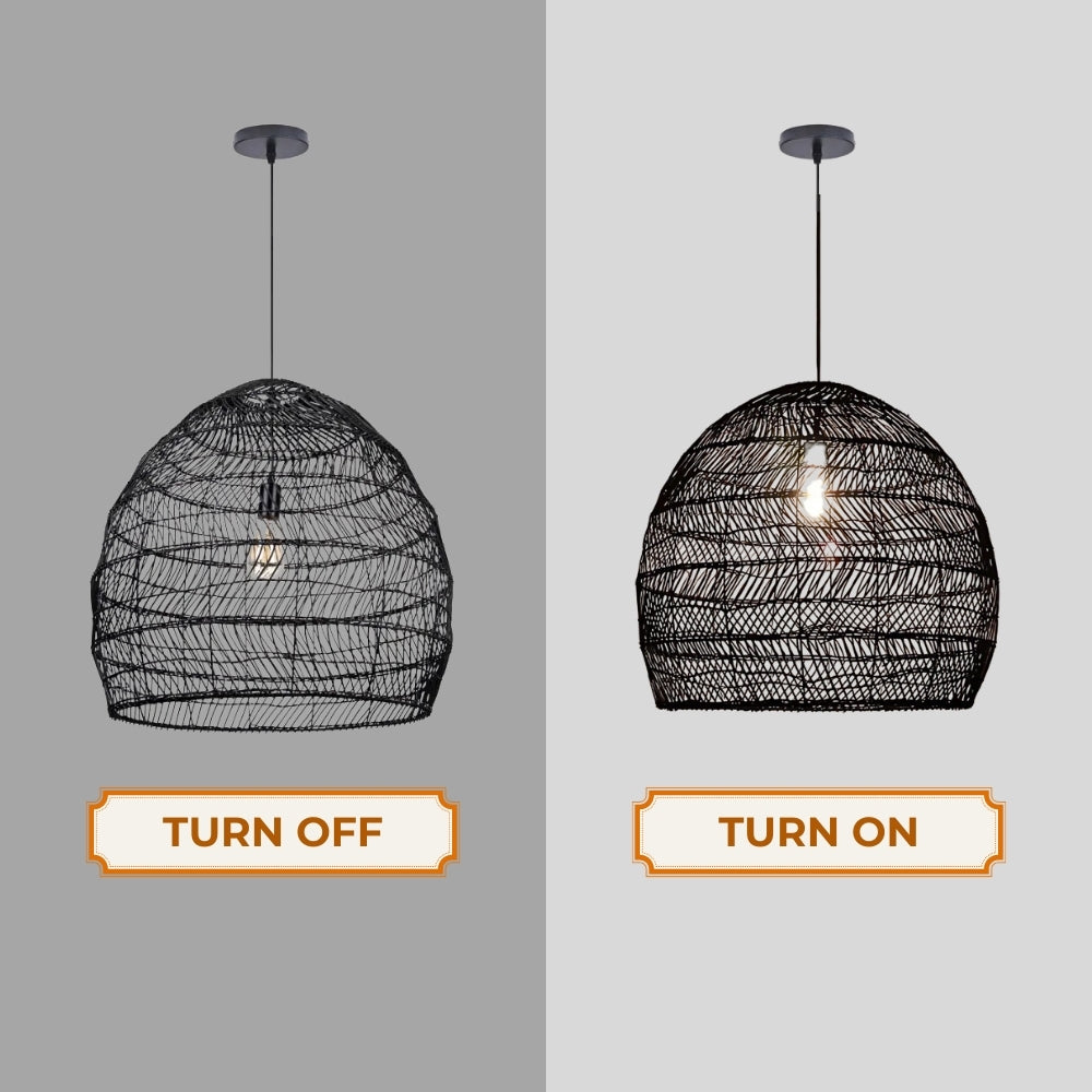 Zen minimalist woven pendant lamp featuring a Wabi-Sabi home decor design