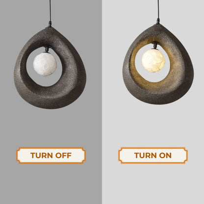 Aesthetic minimalist stone hanging lamp with warm mood lighting