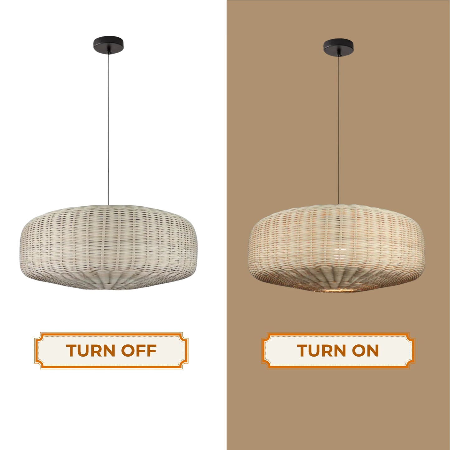 Handcrafted rattan lamp shades creating a cozy, inviting atmosphere in a dark wood living room corner.