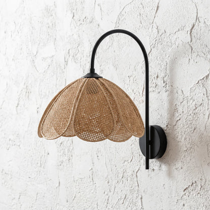 Art deco inspired sculptural rattan curved lamp for modern living spaces