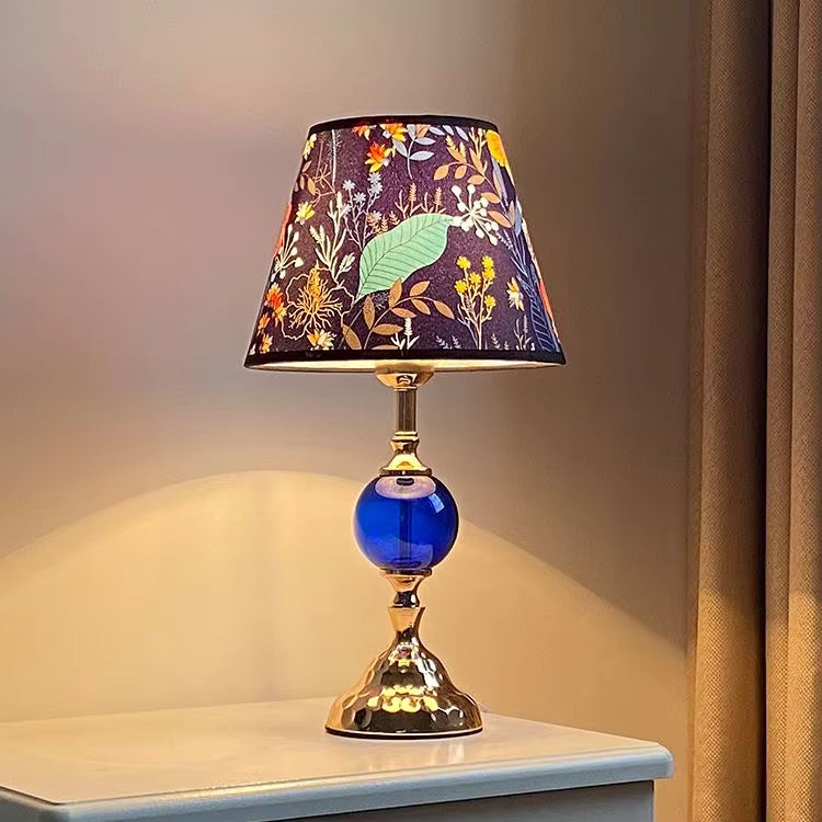 Bedroom Nightstand Gold Glass and Floral Lamp Providing Elegant Bedside Illumination