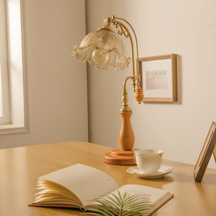 Bedroom Nightstand Wood and Glass Cozy Lamp for Elegant and Relaxing Sleep Spaces