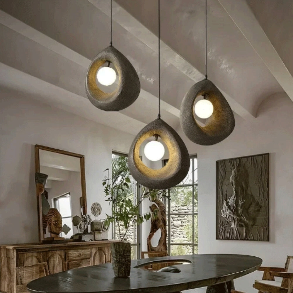 Modern black organic stone-effect pendant light for dining room decor