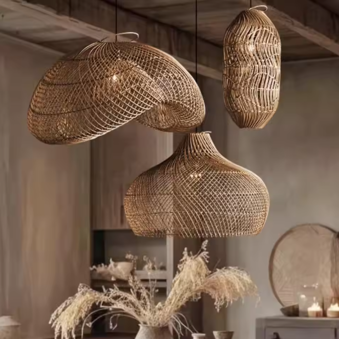 Bohemian-style rattan lamp ideal for farmhouse and coastal home decor