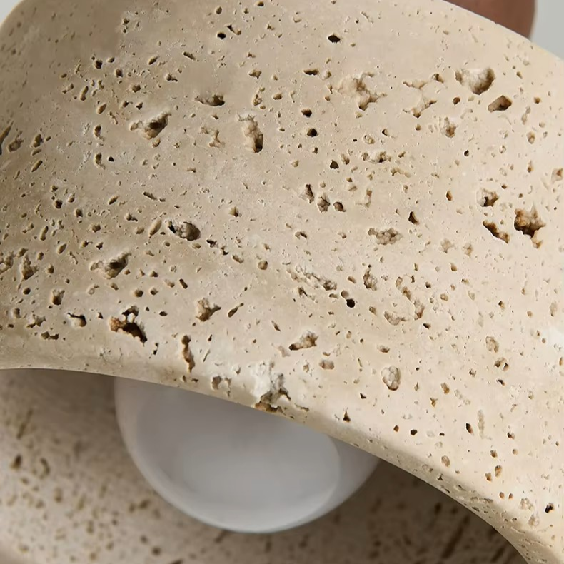 Botanical material lamp featuring wood and stone for natural, warm, and inviting architectural lighting.