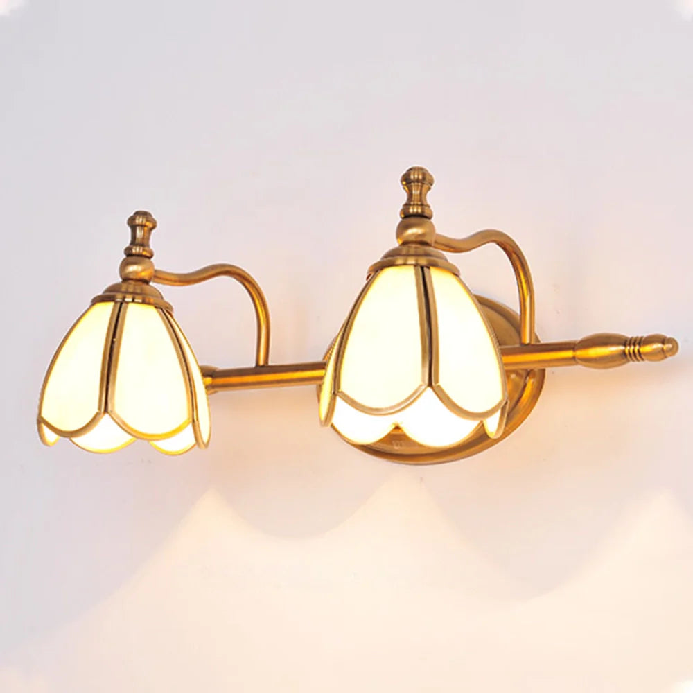 Antique Copper Tulip Gallery Lamp – 4-Head Floral Wall Lighting