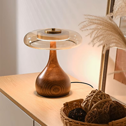 Dining Table Wood Glass Lamp acting as Restaurant Mood Lighting for Elegant Dinners