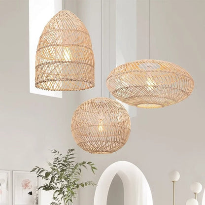 Sustainable and eco-friendly handwoven hanging light made of natural rattan.