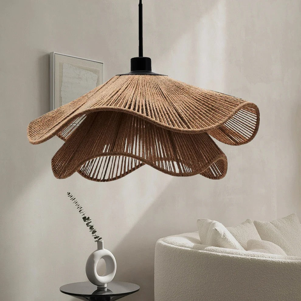 Eco-friendly natural hemp pendant light fixture for cozy interiors