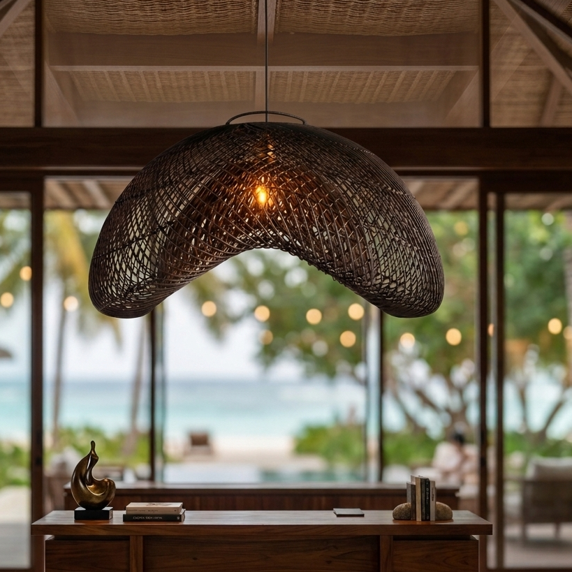 Eco-friendly organic rattan material design showing craftsmanship and natural aesthetic.