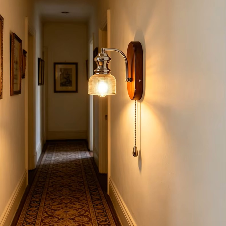 Entryway light luxury wood fixture creating a warm, organic, and welcoming first impression for guests.