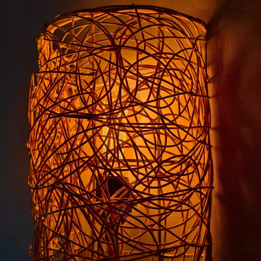 Entryway light natural rattan fixture creating a warm, organic, and welcoming first impression for guests.