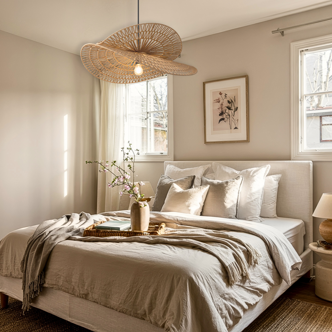 Handcrafted jute fiber art lamp adding warmth to modern spaces